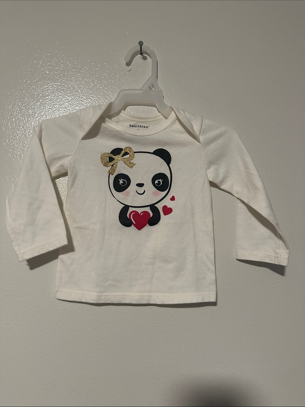 healthtex White Long-Sleeve Tee with Panda & Red Heart